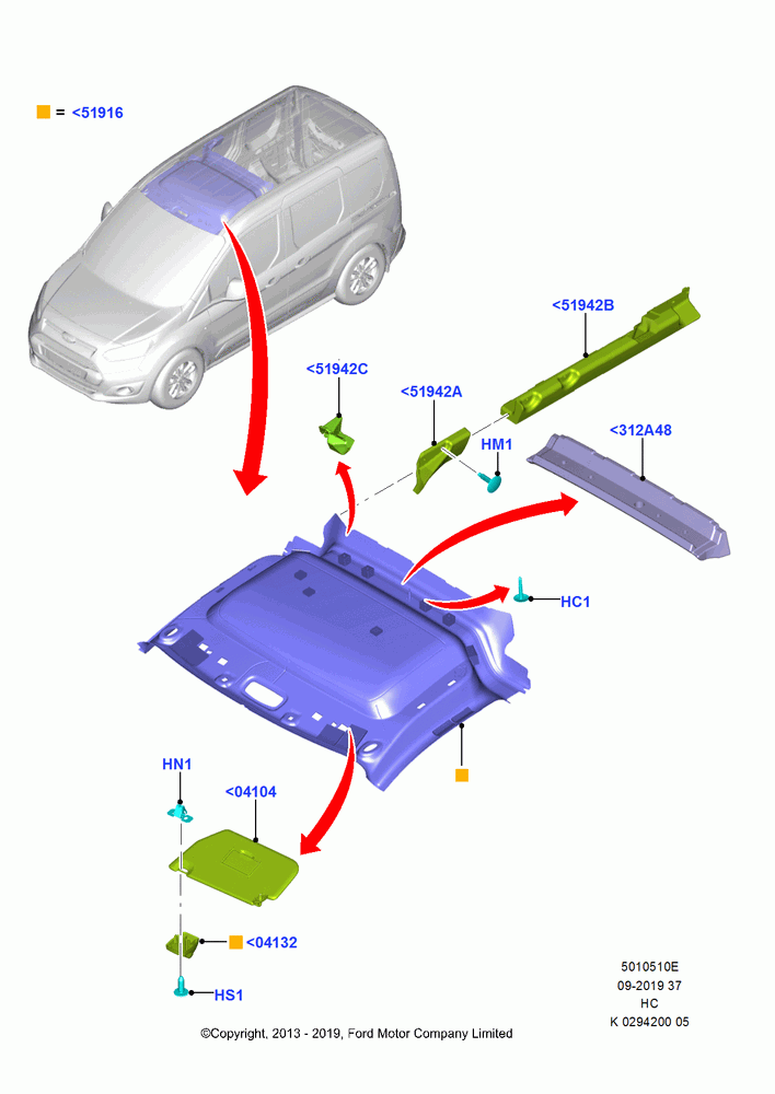 10E - Headlining and Sun Visors, Series 500V/510V, LWB Van, SWB Van, All Kombi; 30/SEP/2013