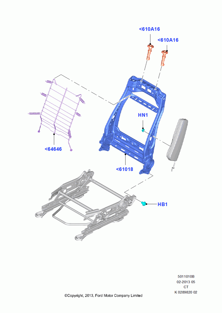 10B - Front Seat Back, With Recaro Front Seat; 24/JUN/2013-01/AUG/2019