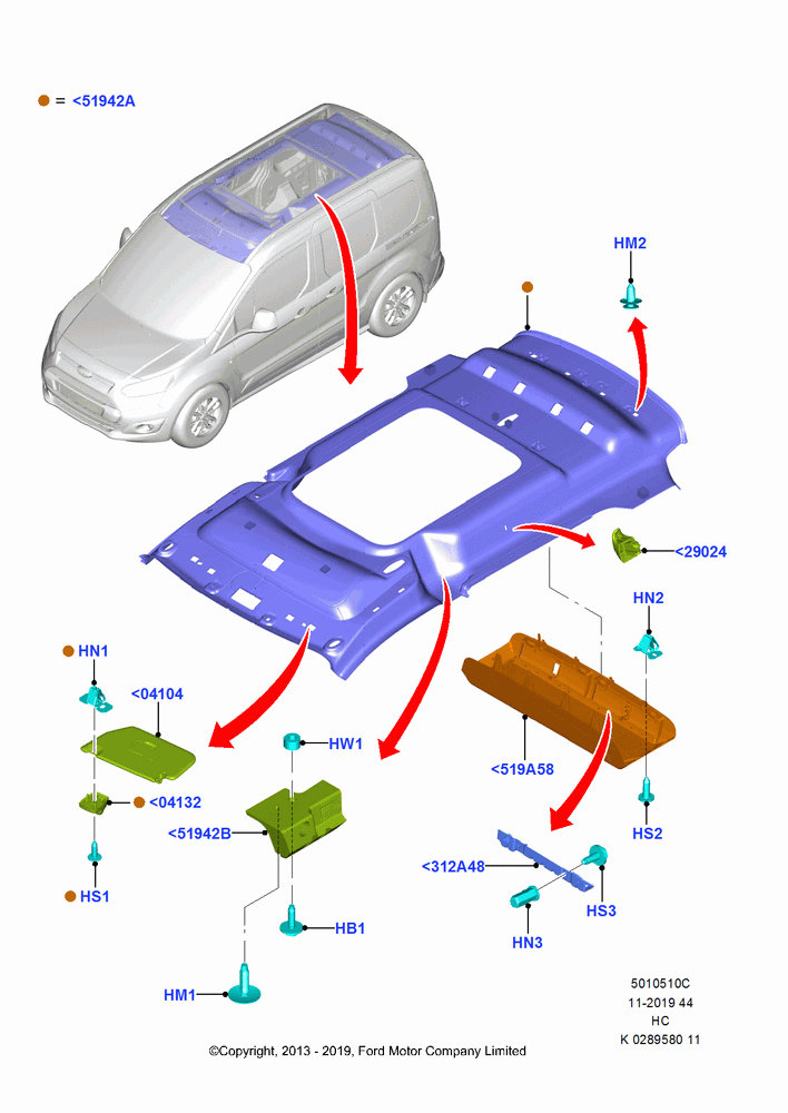 10C - Headlining and Sun Visors, With Roof Conversion-Panorama Roof, All Kombi; 30/SEP/2013