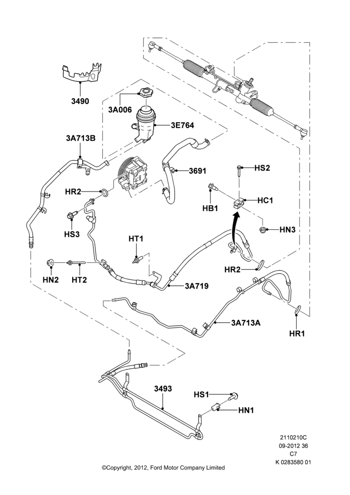 10C - Supply & Return Hoses - Power Strg, (+)"CDN/PR/USA"; 17/JAN/2011
