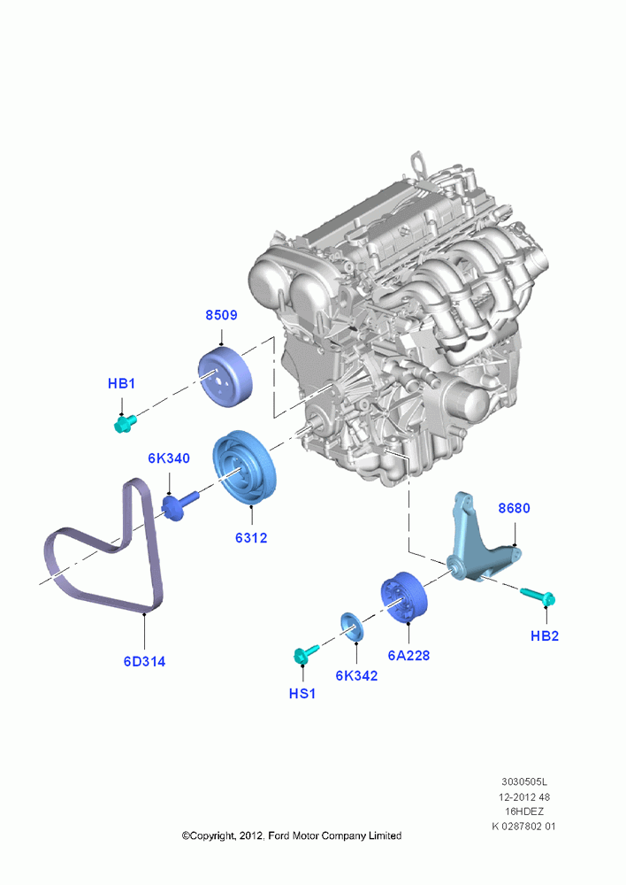 Pulleys and Drive Belts, 1.6L TIVCT PFI Sigma, Less Air Conditioning