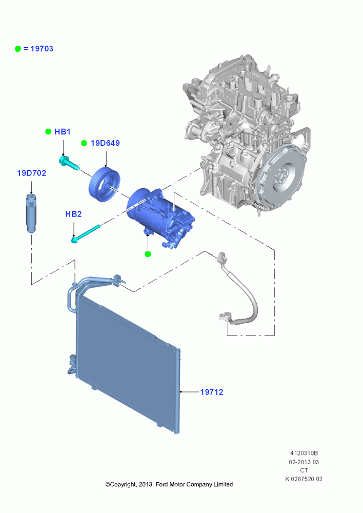 10B - Air Conditioning Condensr/Compressr, 1.0L EcoBoost 120PS/125PS/140PS, With Air Conditioning; 14/OCT/2013-01/AUG/2019
