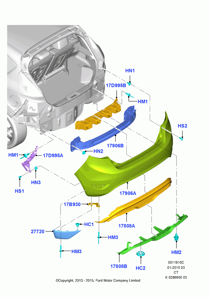 10C - Rear Bumper, 5 Door Sedan, Rr Bumper-B/Col Plastic + Grille; 24/JUN/2013-01/AUG/2019