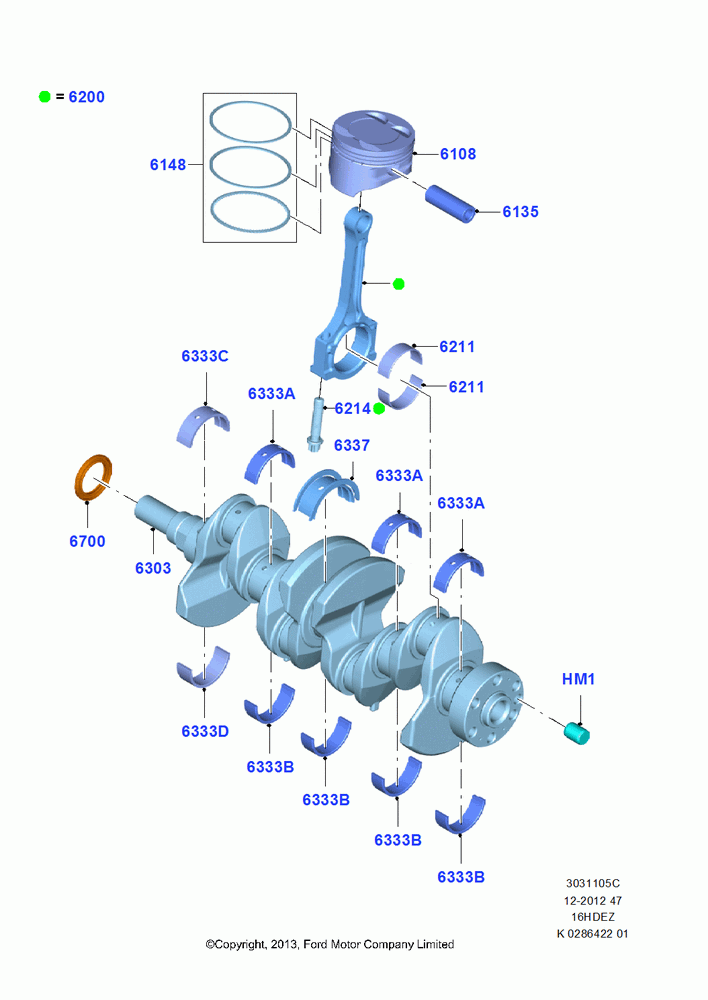 05C - Crankshaft/Pistons and Bearings, 1.6L TIVCT PFI Sigma; 29/APR/2013-01/AUG/2019