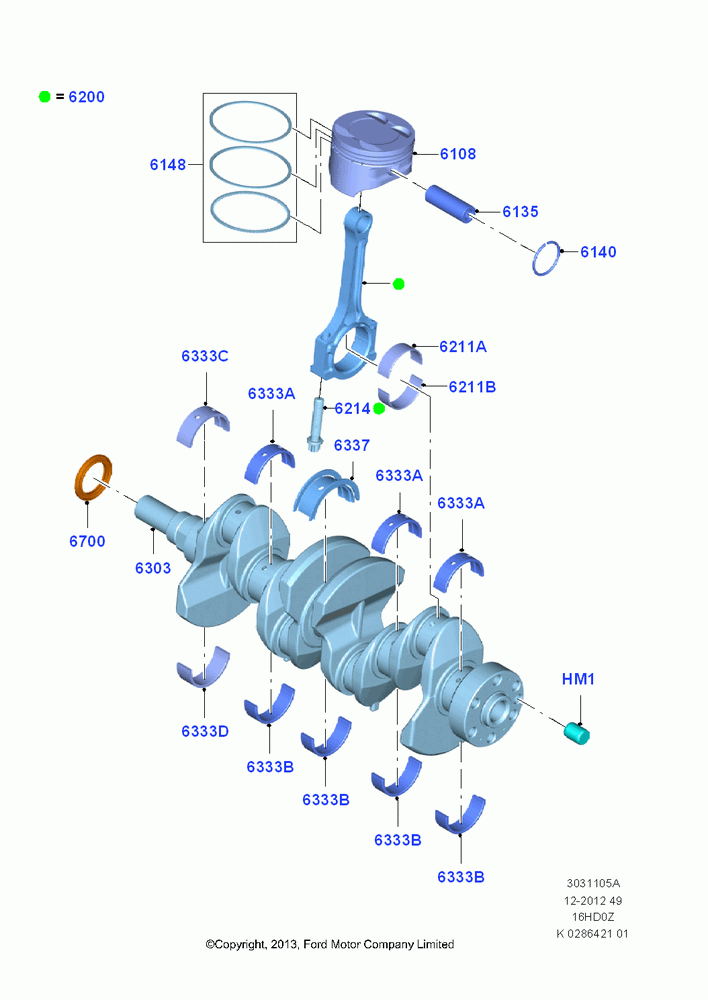 05A - Crankshaft/Pistons and Bearings, 1.6L EcoBoost SCTi 160/182PS-Sigma; 24/JUN/2013-01/AUG/2019