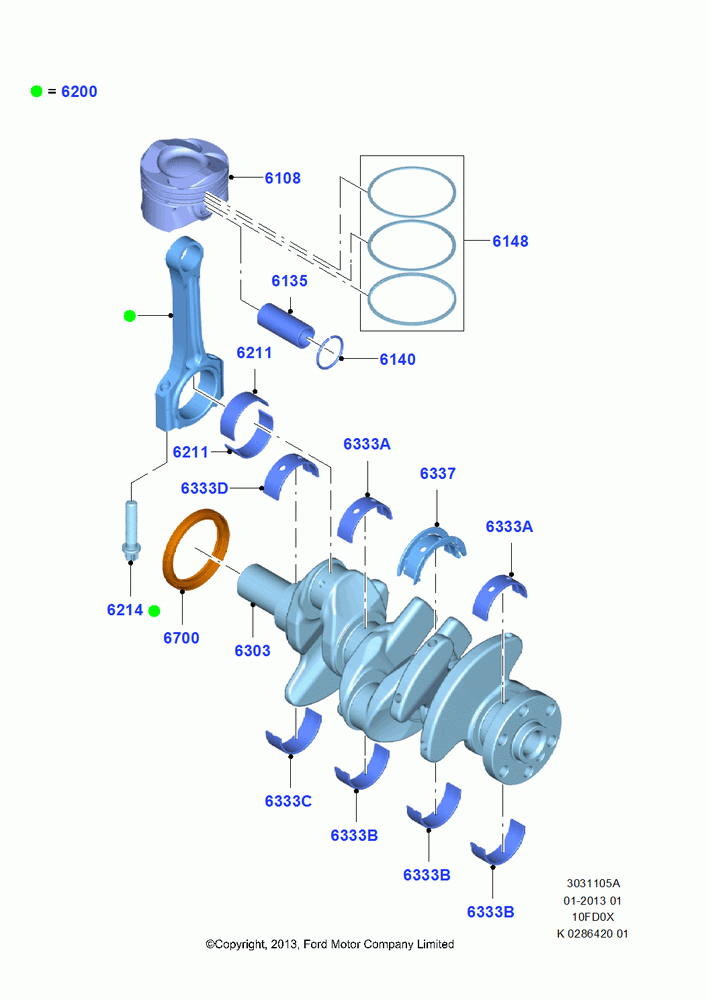 05A - Crankshaft/Pistons and Bearings, 1.0L EcoBoost 120PS/125PS/140PS; 29/APR/2013-01/AUG/2019