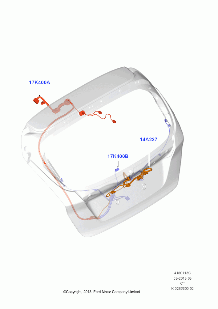 13C - Wiring - Body Closures, 5 Door Sedan, For Tailgate; 29/APR/2013-01/AUG/2019