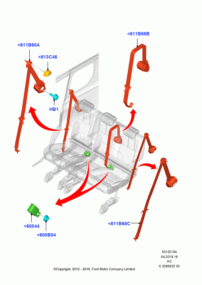 10A - Rear Seat Belts, 2nd Row 60/40 (3 P) Folding Seat, Second Row Dual Seat, With 2nd Row Dual Captain Chairs; 30/SEP/2013