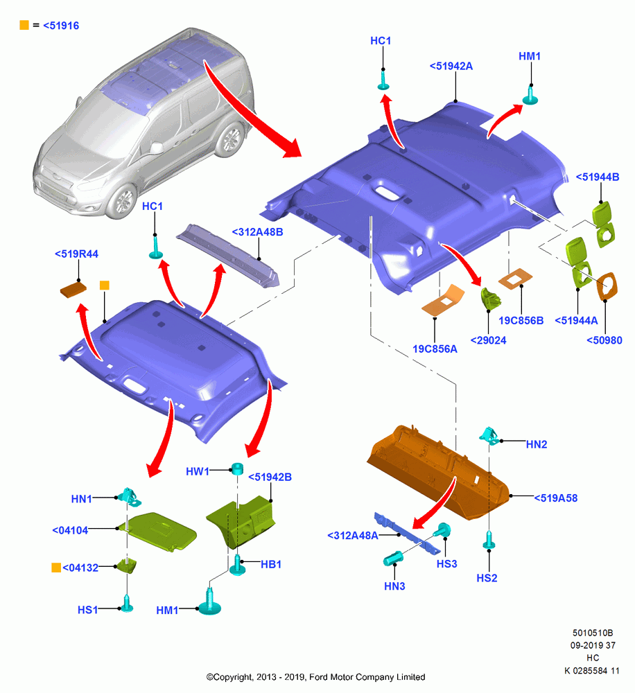 10B - Headlining and Sun Visors, Less Roof Line Conversion, All Kombi, Less 500V/510V Series; 30/SEP/2013