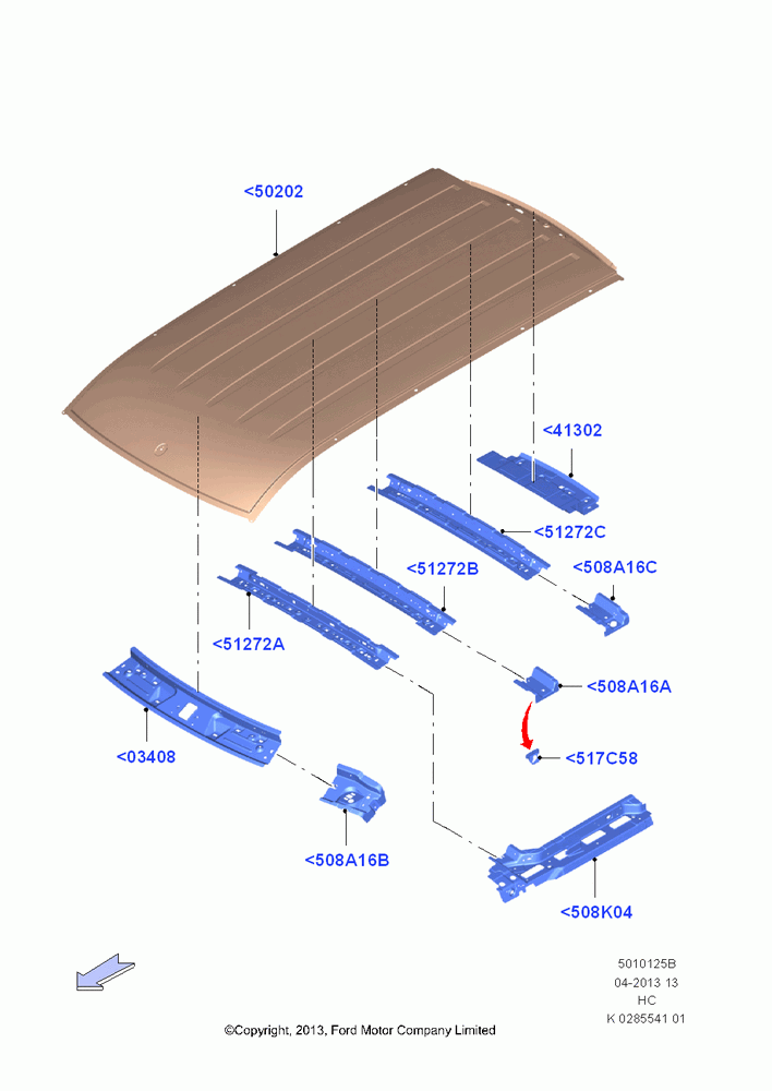 25B - Roof - Sheet Metal, Less Roof Line Conversion, (+)"CDN/PR/USA", All SWB Body Style; 30/SEP/2013