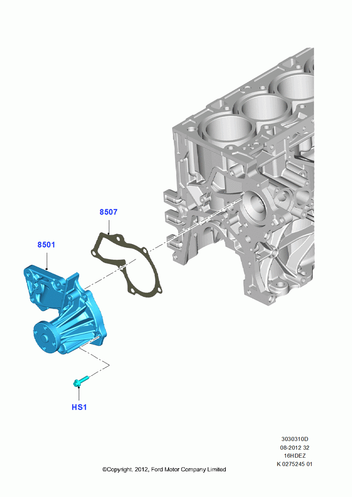 10D - Water Pump, 1.6L TIVCT PFI Sigma; 29/APR/2013-01/AUG/2019