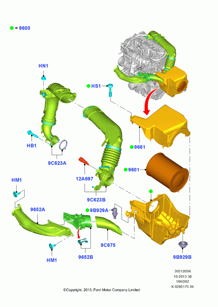 05K - Air Cleaner, 1.6L EcoBoost SCTi 160/182PS-Sigma, (+)"CDN/PR/USA"; 04/NOV/2013