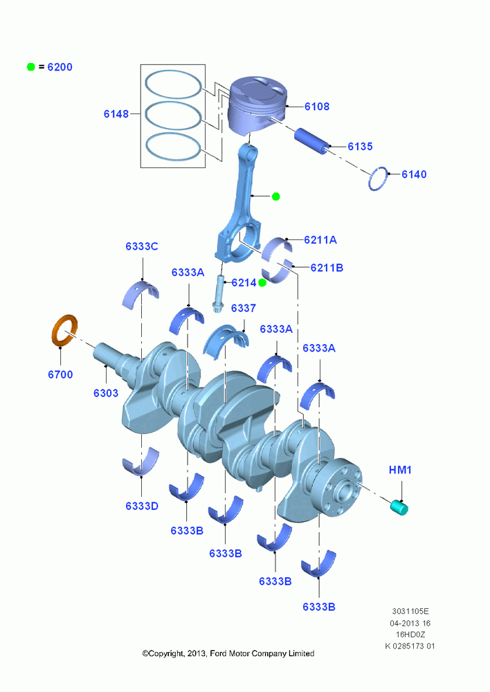 05E - Crankshaft/Pistons and Bearings, 1.6L EcoBoost SCTi 160/182PS-Sigma, (+)"CDN/PR/USA"; 04/NOV/2013