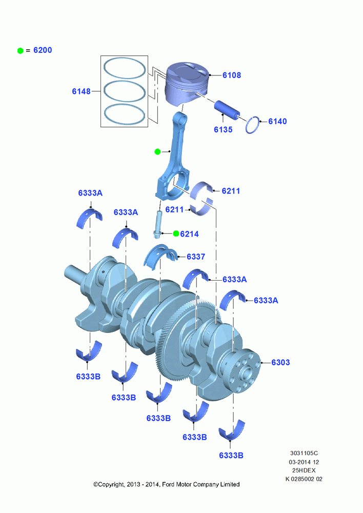 05C - Crankshaft/Pistons and Bearings, 2.5L Duratec (110kW/150PS), (+)"CDN/PR/USA"; 30/SEP/2013
