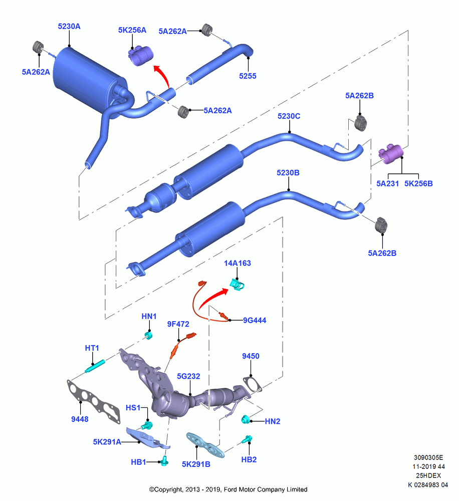05E - Exhaust System, 2.5L Duratec (110kW/150PS), (+)"CDN/PR/USA"; 30/SEP/2013