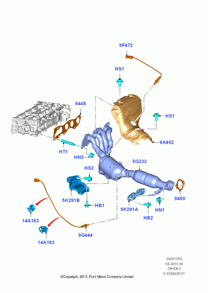 25D - Exhaust Manifold, 2.5L Duratec (110kW/150PS), (+)"CDN/PR/USA"; 30/SEP/2013