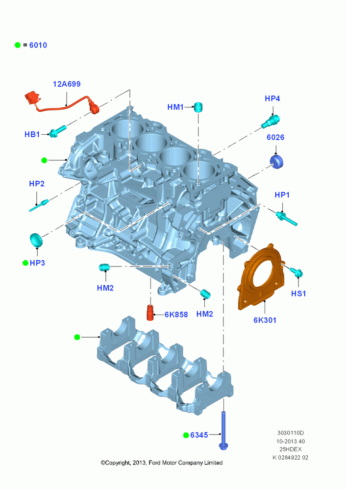 10D - Cylinder Block and Plugs, 2.5L Duratec (110kW/150PS), (+)"CDN/PR/USA"; 30/SEP/2013