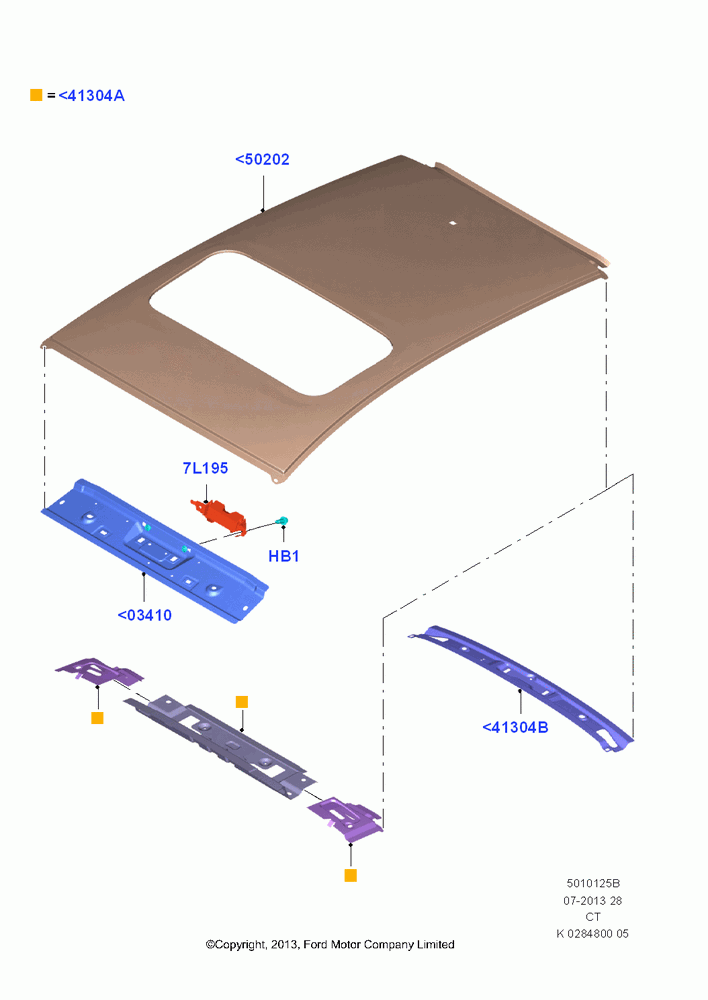 25B - Roof - Sheet Metal, With Electric Slide Sunroof; 29/APR/2013-01/AUG/2019