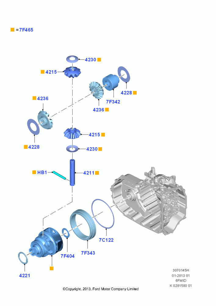 45H - Automatic Transaxle Diff.Component, 1.6L EcoBoost SCTi 160/182PS-Sigma, 2.5L Duratec (110kW/150PS), 6 Speed Auto Trans 6F Mid-Range, (+)"CDN/PR/USA"; 30/SEP/2013