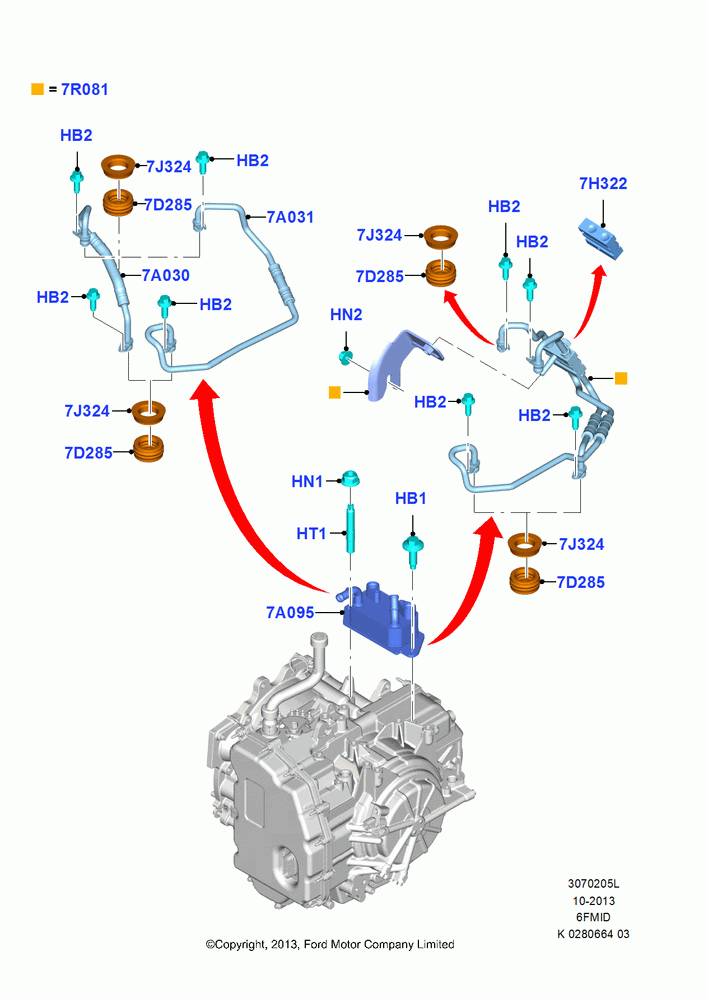05L - Transmission Cooling Systems, 1.6L EcoBoost SCTi 160/182PS-Sigma, 2.5L Duratec (110kW/150PS), 6 Speed Auto Trans 6F Mid-Range, (+)"CDN/PR/USA"; 30/SEP/2013