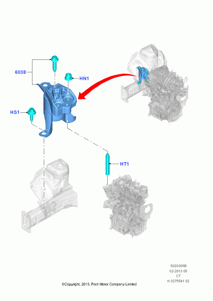 05B - Engine Mounting, 1.0L EcoBoost 120PS/125PS/140PS; 14/OCT/2013-01/AUG/2019