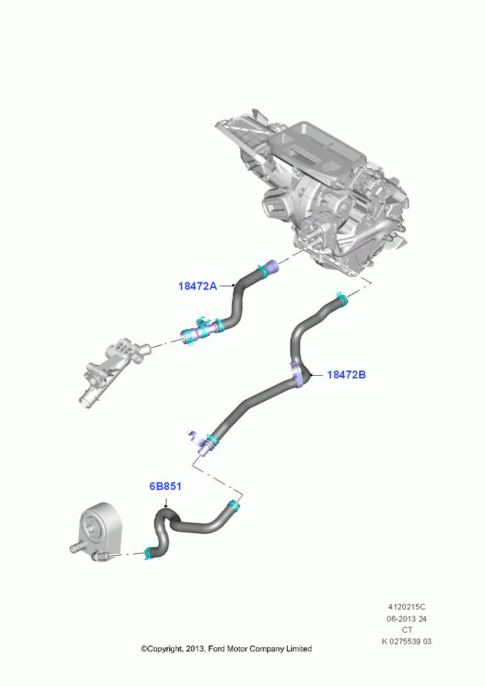 15C - Heater Hoses, 1.6L EcoBoost SCTi 160/182PS-Sigma; 24/JUN/2013-01/AUG/2019