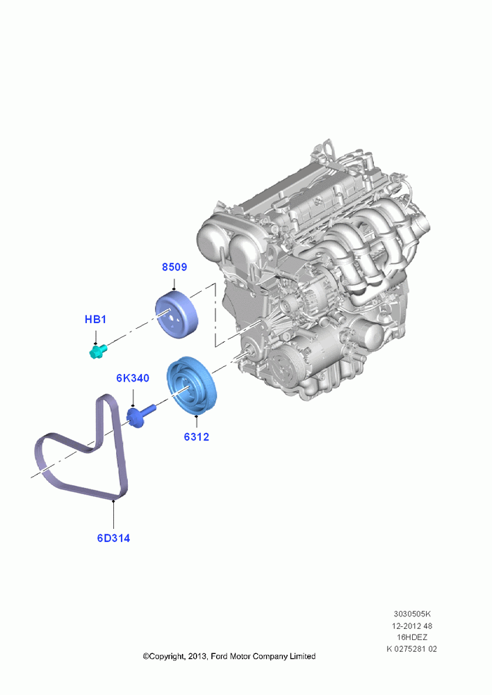 Pulleys and Drive Belts, 1.6L TIVCT PFI Sigma, With Air Conditioning