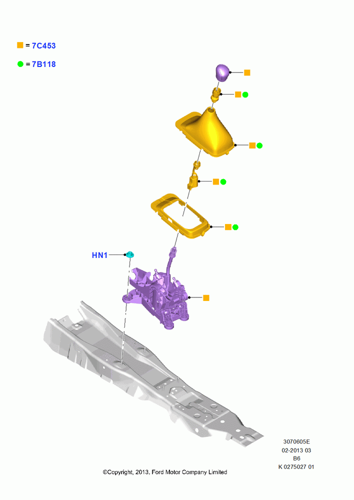 05E - Gear Change Lever - Manual Trans, 6 Speed Manual Trans - B6; 24/JUN/2013-01/AUG/2019