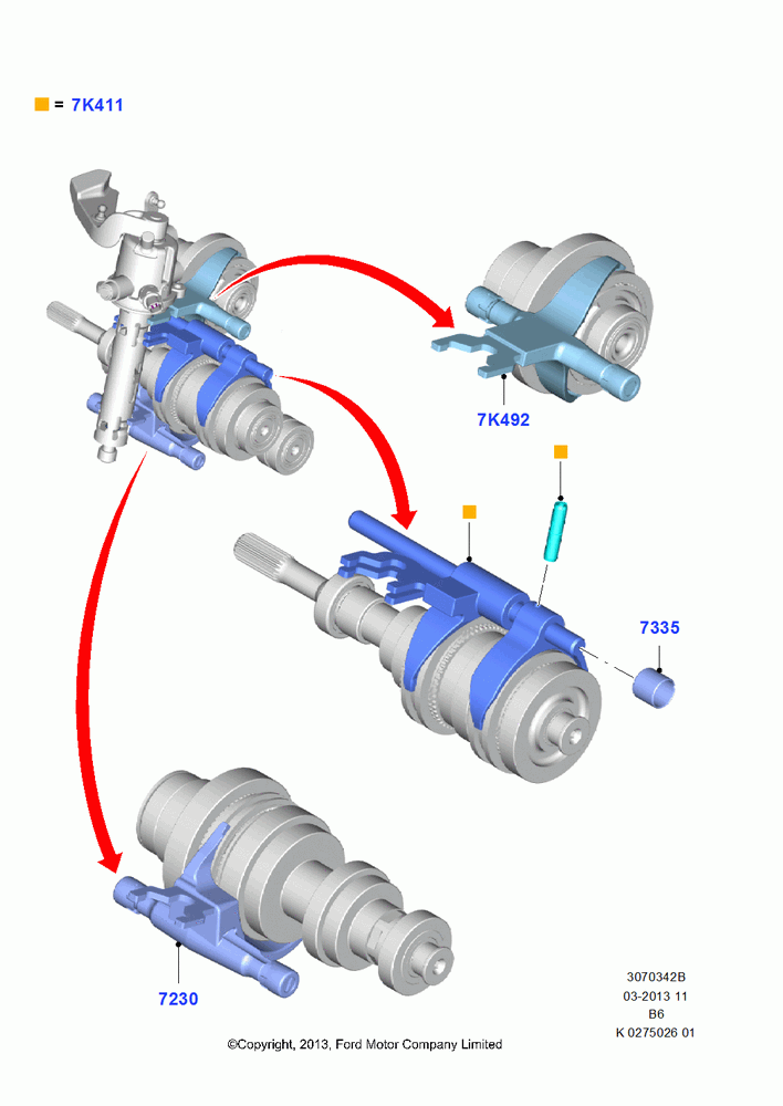 42B - Manual Transaxle Selector Forks, 6 Speed Manual Trans - B6; 24/JUN/2013-01/AUG/2019