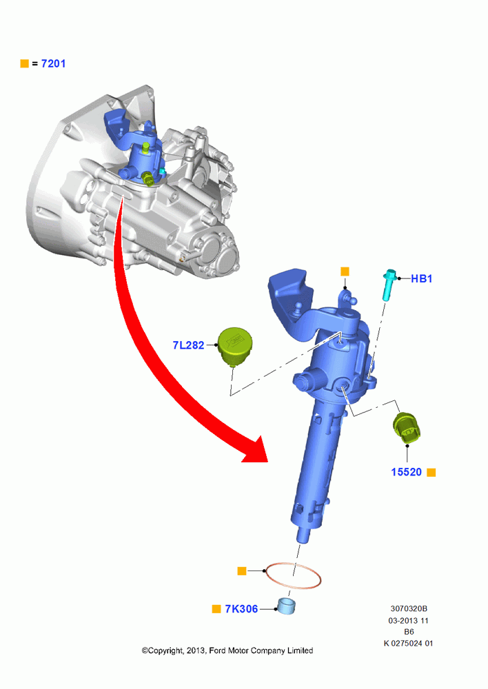 20B - Manual Transaxle Gearshift, 6 Speed Manual Trans - B6; 24/JUN/2013-01/AUG/2019