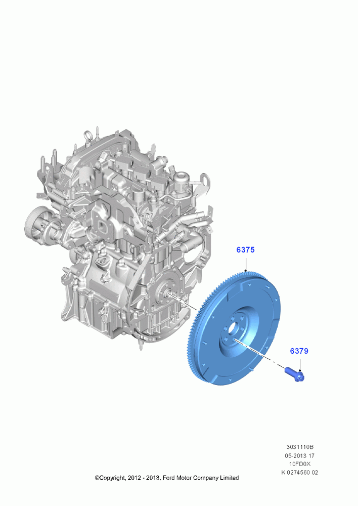 10B - Flywheel, 1.0L EcoBoost 120PS/125PS/140PS; 29/APR/2013-01/AUG/2019