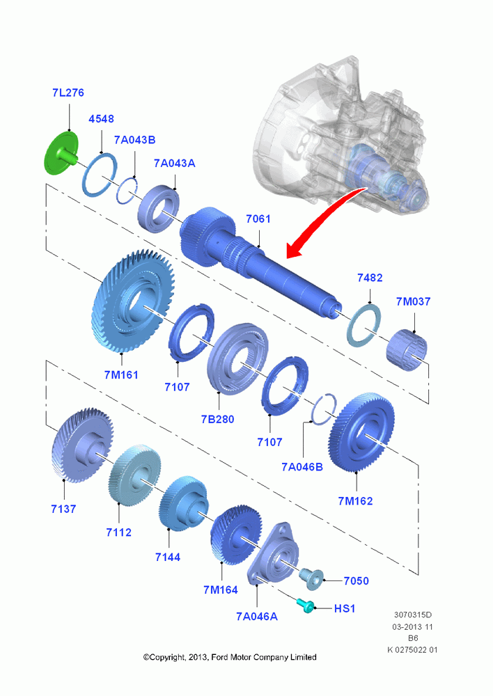 15D - Output Shaft, Gear Sets & Bearings, 6 Speed Manual Trans - B6, Output Shaft 1; 24/JUN/2013-01/AUG/2019