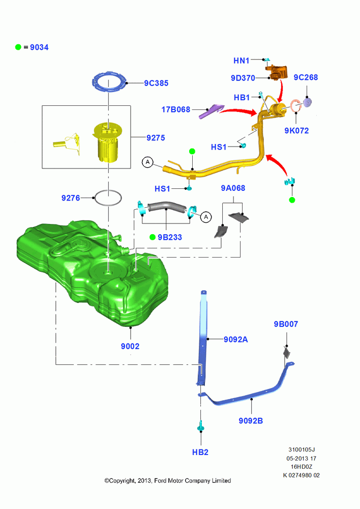 05J - Fuel Tank, 1.6L EcoBoost SCTi 160/182PS-Sigma; 24/JUN/2013-01/AUG/2019