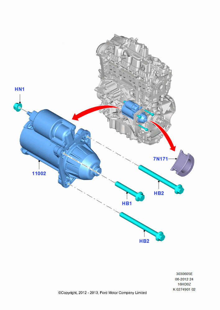 05E - Starter Motor, 1.6L EcoBoost SCTi 160/182PS-Sigma; 24/JUN/2013-01/AUG/2019