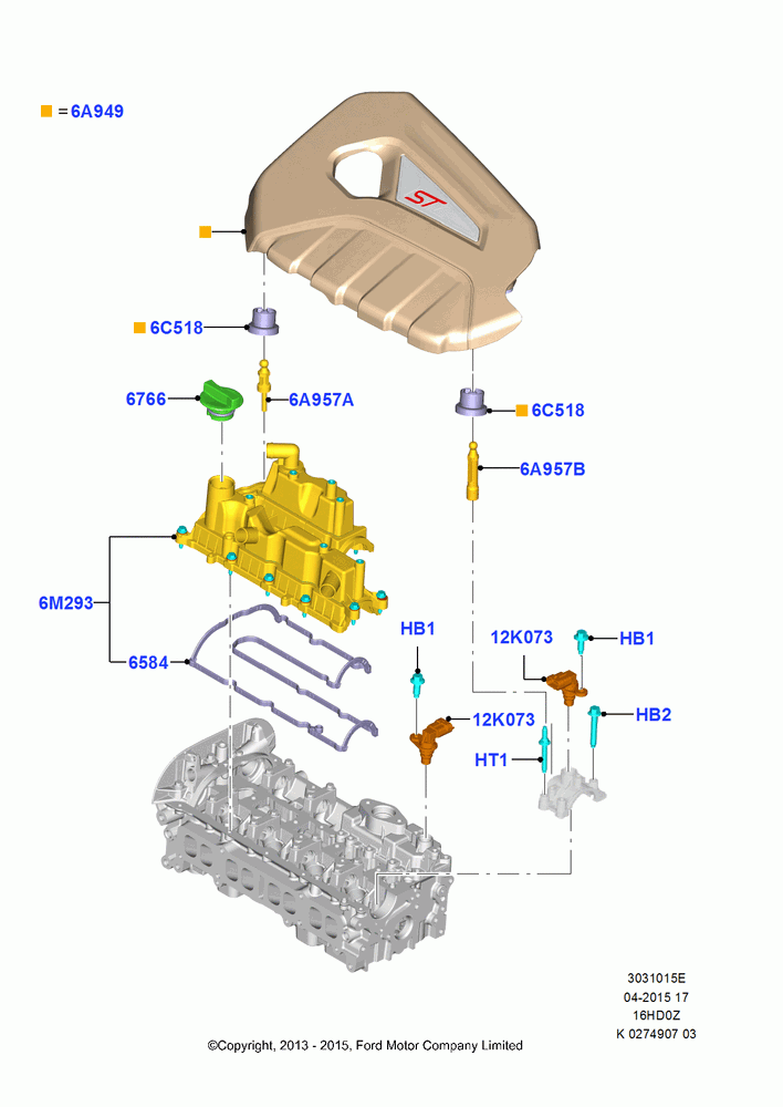 15E - Cylinder Head Cover, 1.6L EcoBoost SCTi 160/182PS-Sigma; 24/JUN/2013-01/AUG/2019