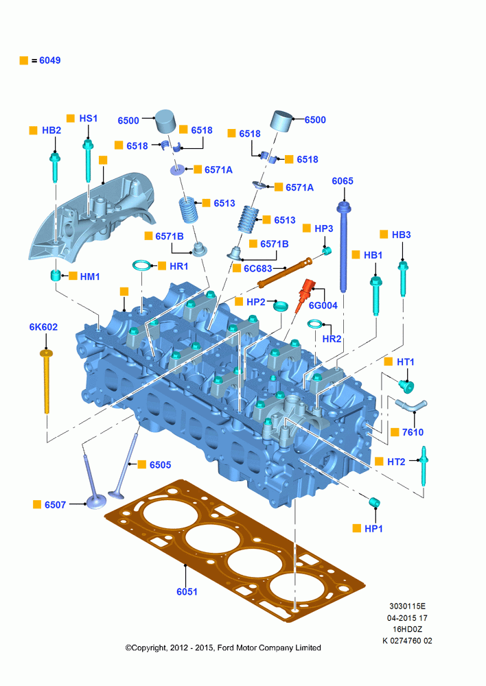 15E - Cylinder Head, 1.6L EcoBoost SCTi 160/182PS-Sigma; 24/JUN/2013-01/AUG/2019
