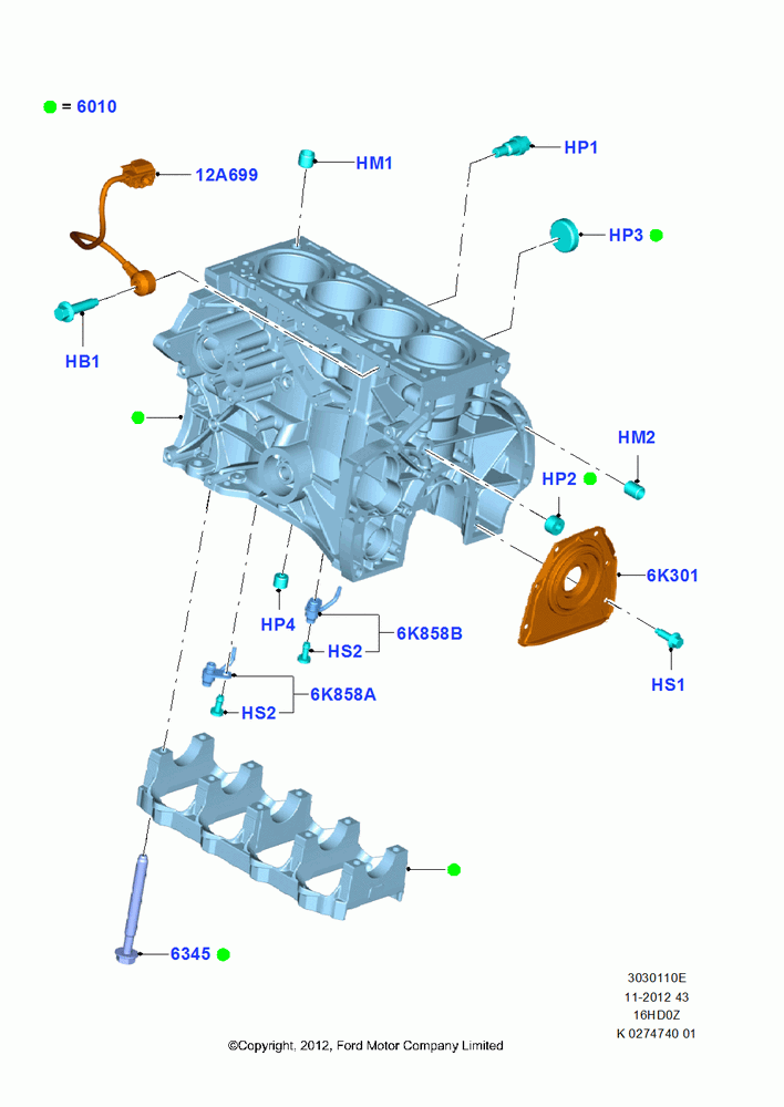 10E - Cylinder Block and Plugs, 1.6L EcoBoost SCTi 160/182PS-Sigma; 24/JUN/2013-01/AUG/2019