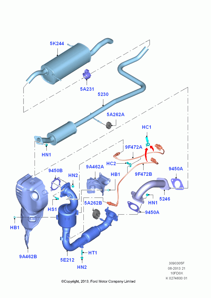 Exhaust System, 1.0L EcoBoost 120PS/125PS/140PS