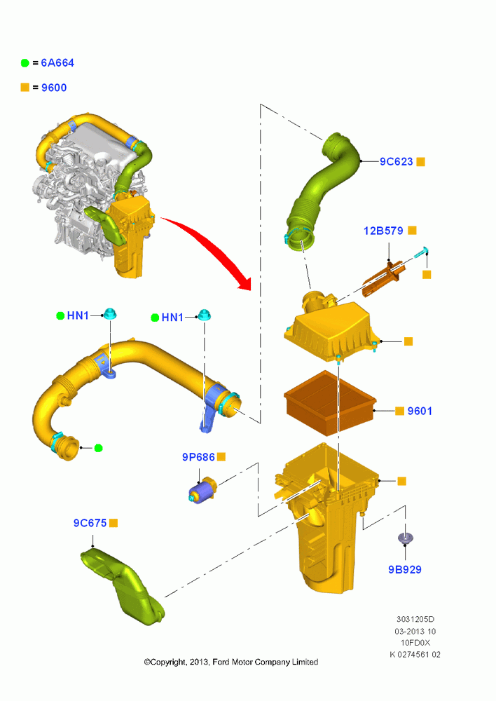 05D - Air Cleaner, 1.0L EcoBoost 120PS/125PS/140PS; 23/APR/2013-01/AUG/2019