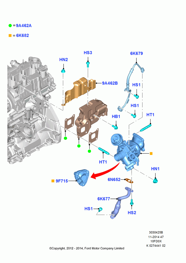 25B - Turbocharger, 1.0L EcoBoost 120PS/125PS/140PS; 29/APR/2013-01/AUG/2019