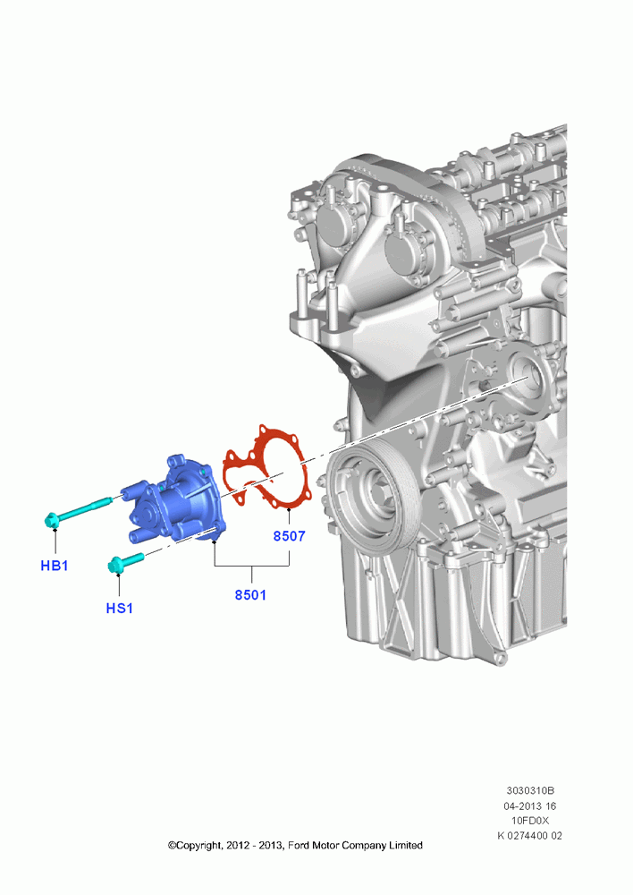 10B - Water Pump, 1.0L EcoBoost 120PS/125PS/140PS; 29/APR/2013-01/AUG/2019