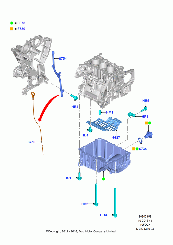 15B - Oil Pan/Oil Level Indicator, 1.0L EcoBoost 120PS/125PS/140PS; 29/APR/2013-01/AUG/2019