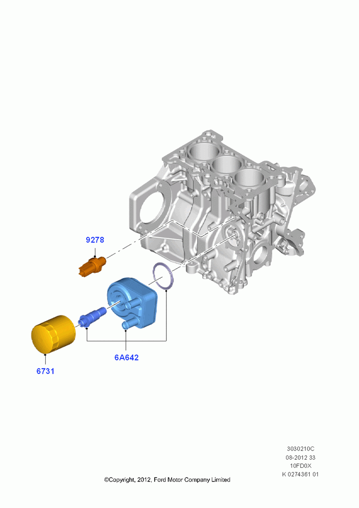 10C - Oil Cooler and Filter, 1.0L EcoBoost 120PS/125PS/140PS; 29/APR/2013-01/AUG/2019