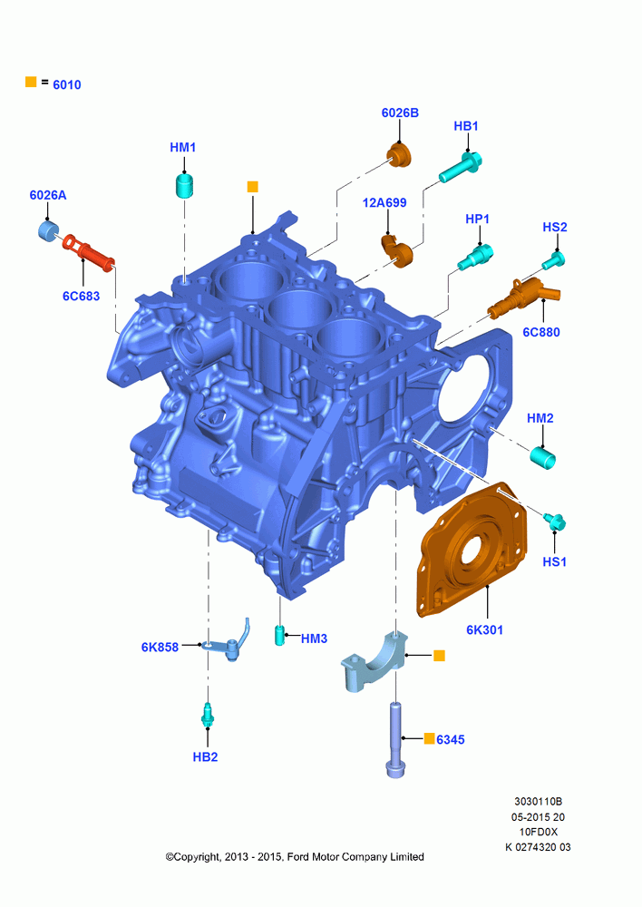 10B - Cylinder Block and Plugs, 1.0L EcoBoost 120PS/125PS/140PS; 29/APR/2013-01/AUG/2019