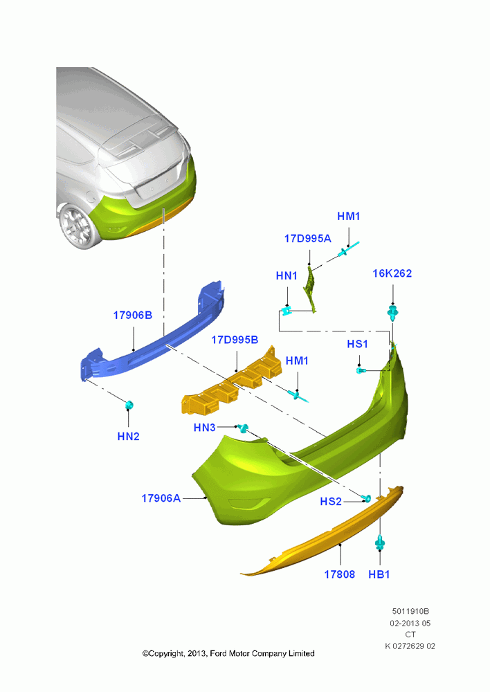 10B - Rear Bumper, Rear Bumper-Body Color/Lwr Accent, 5 Door Sedan; 29/APR/2013-01/AUG/2019