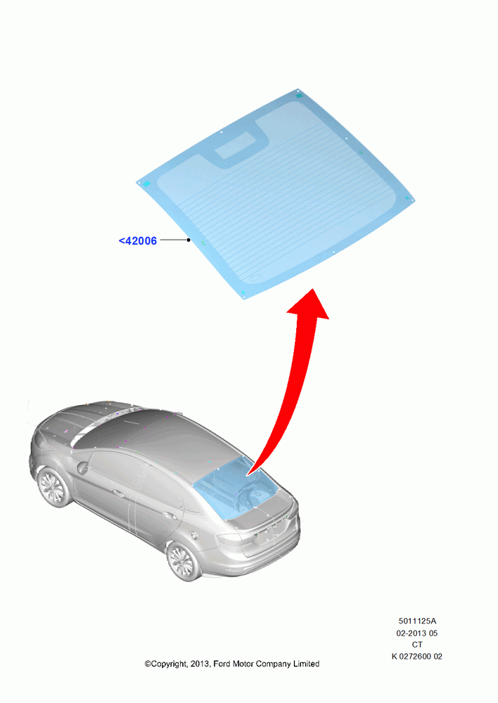25A - Back Window Glass, 4 Door Sedan; 29/APR/2013-01/AUG/2019