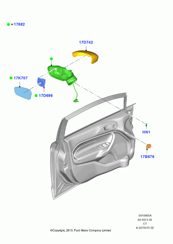 05A - Exterior Rear View Mirror, DUAL POWER MIRRORS; 29/APR/2013-01/AUG/2019