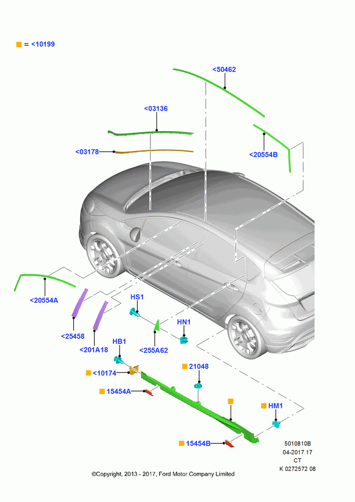 10B - Body Mouldings, 5 Door Sedan; 29/APR/2013-01/AUG/2019