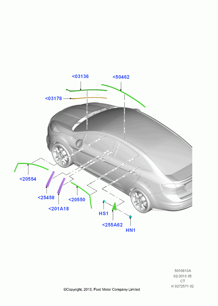 10A - Body Mouldings, 4 Door Sedan; 29/APR/2013-01/AUG/2019