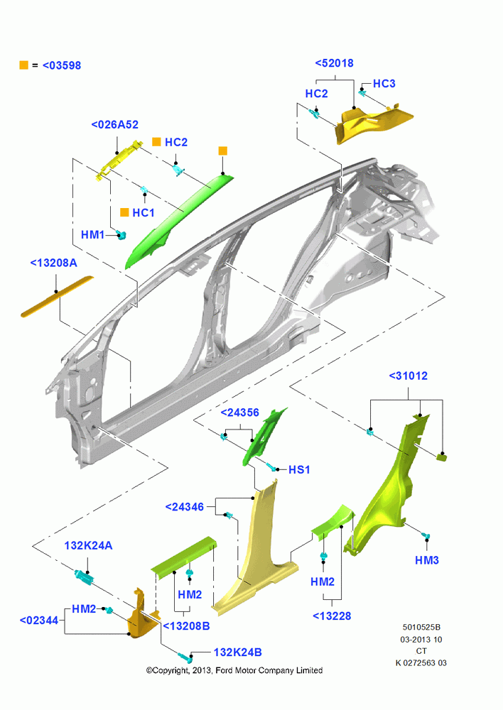 25B - Side Trim, 5 Door Sedan; 29/APR/2013-01/AUG/2019